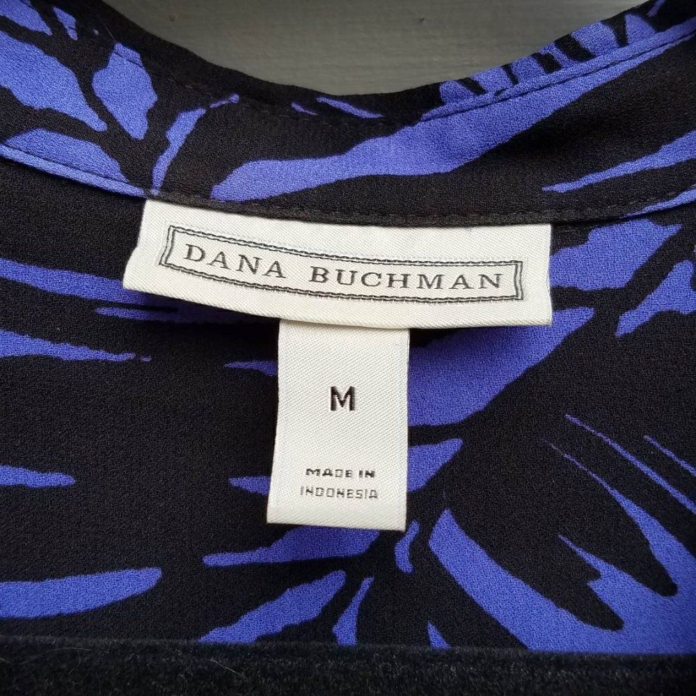 Dana Buchman Black Blue Floral Blouse size Medium - Picture 2 of 12
